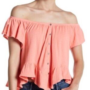 Free People Orange Julep Button Up Tee